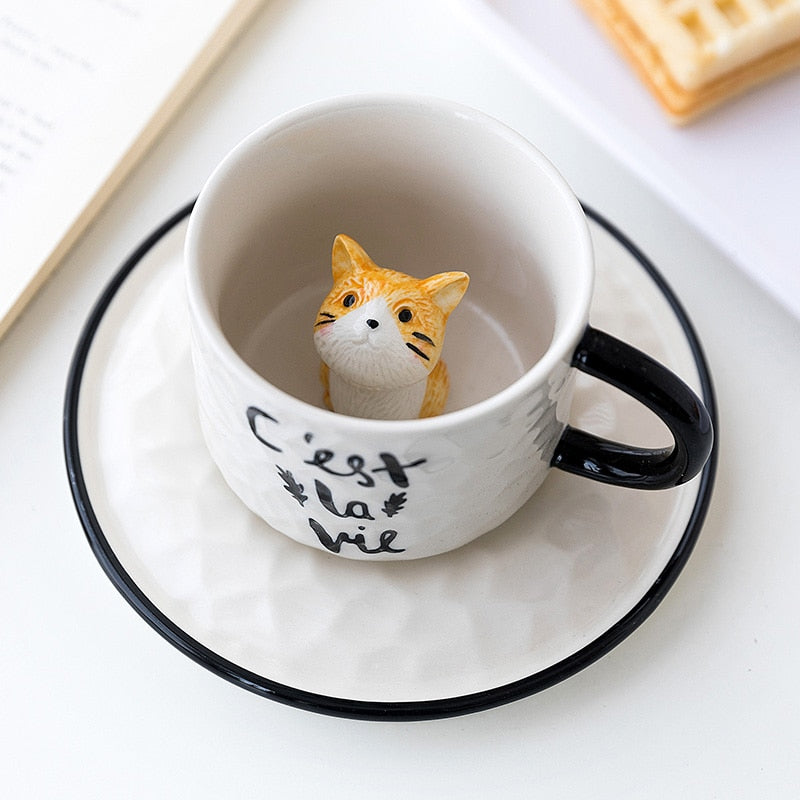 3D Cat Cup & Saucer 0 Pad & Paw c'est la vie (orange cat)