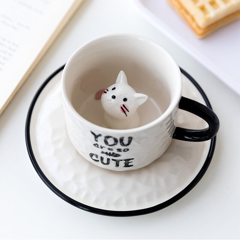 3D Cat Cup & Saucer 0 Pad & Paw you are so cute (white cat)