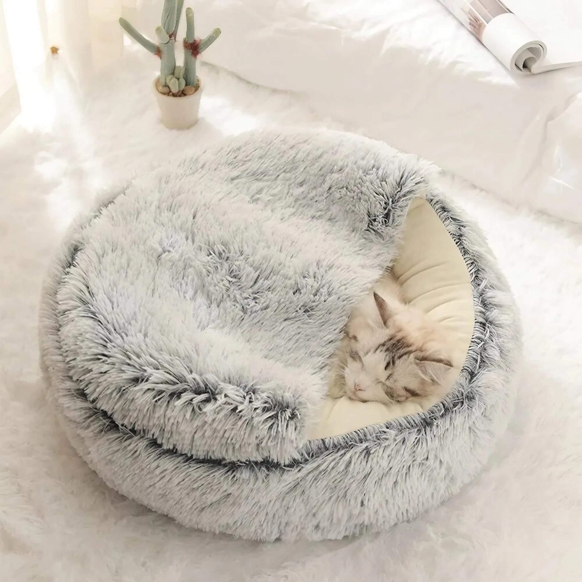 2-in-1 Cozy Cat Bed & Sleeping Bag Pad & Paw 15.5" x 15.5" / 40x40cm Gray