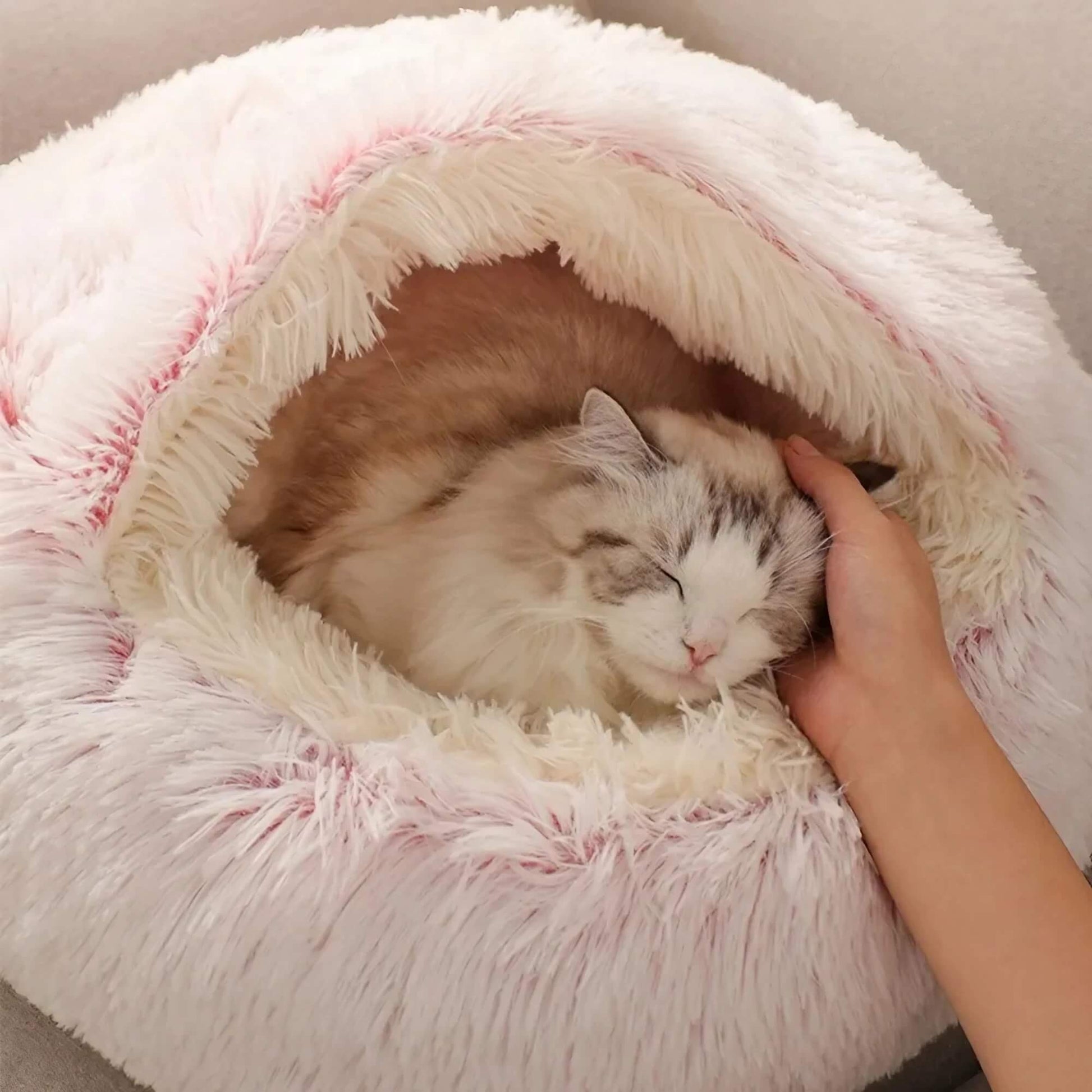 2-in-1 Cozy Cat Bed & Sleeping Bag Pad & Paw 15.5" x 15.5" / 40x40cm Pink