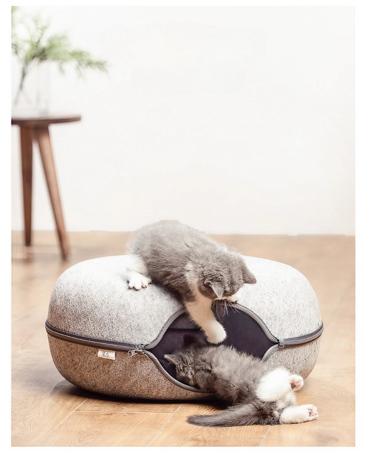 2-in-1 Felt Cat Tunnel & Split Bed 0 Pad & Paw   