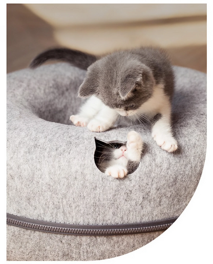 2-in-1 Felt Cat Tunnel & Split Bed 0 Pad & Paw   