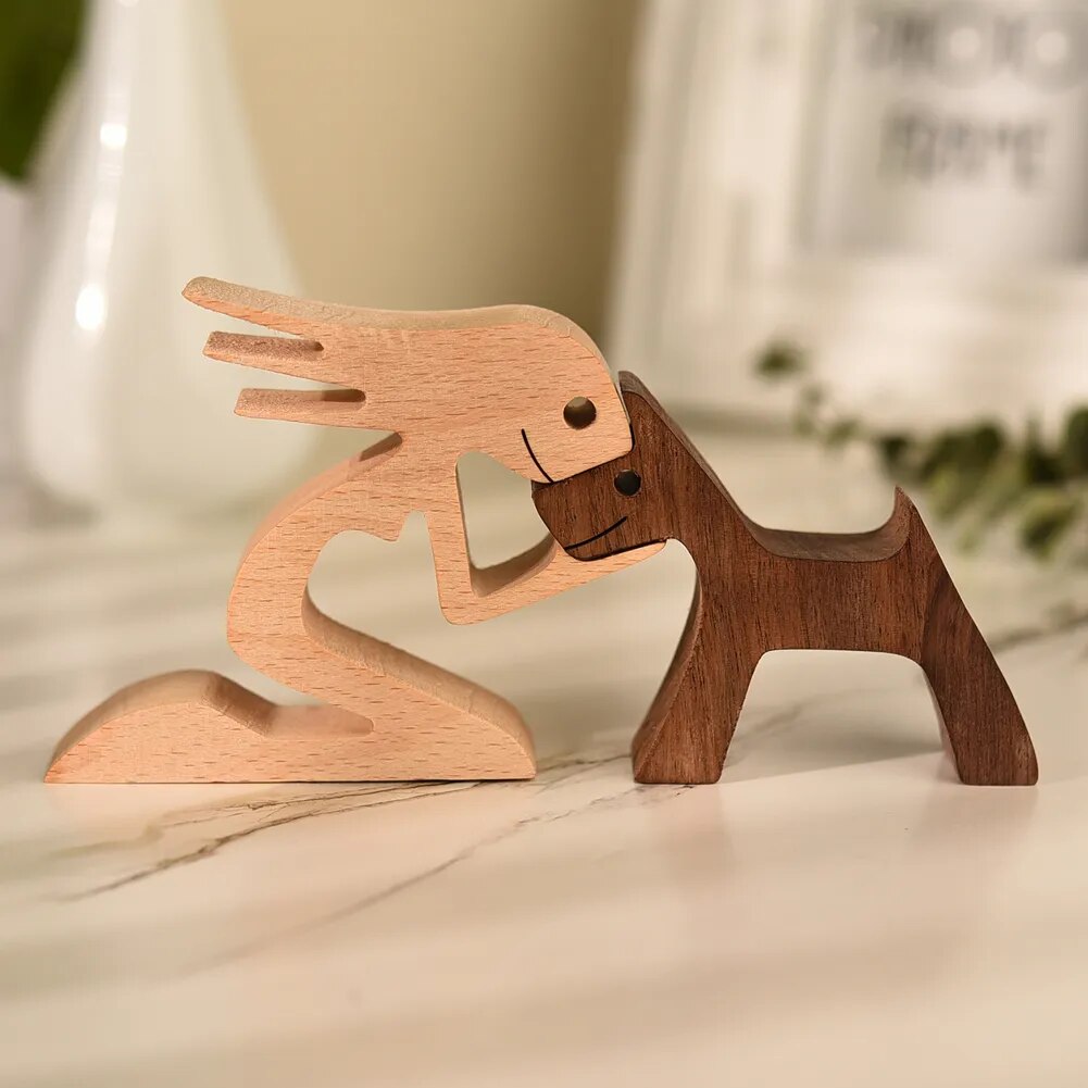 Handcrafted Wooden Decor  Pad & Paw Woman & Dog Duo  