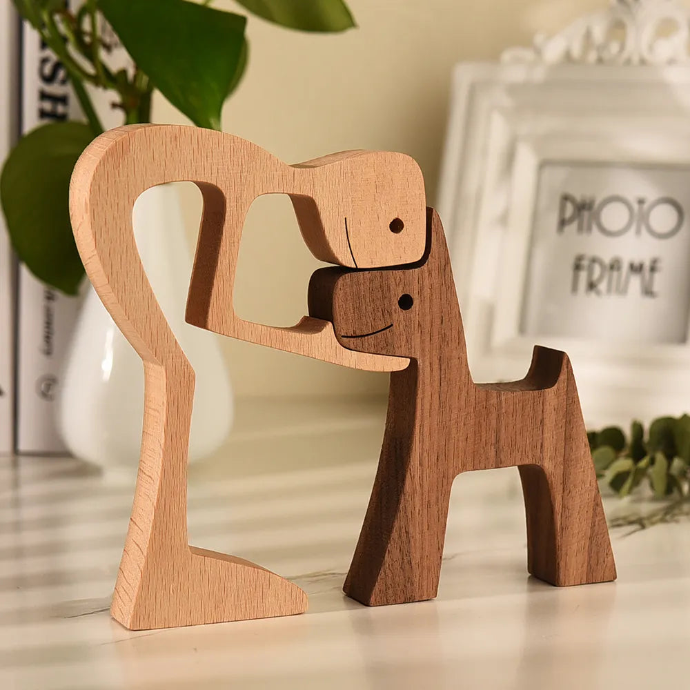 Handcrafted Wooden Decor  Pad & Paw Man & Dog Duo  