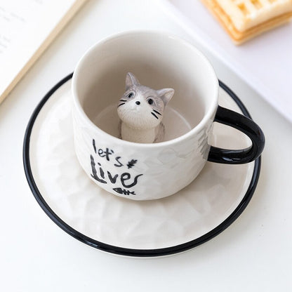 3D Cat Cup & Saucer 0 Pad & Paw let's live (grey cat)  