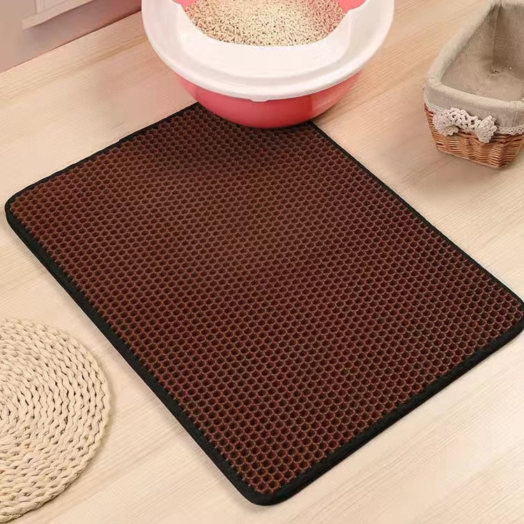 Dual-Layer Honeycomb Cat Litter Mat 0 Pad & Paw Coffee 15.5" x 19.5" / 40 x 50cm 