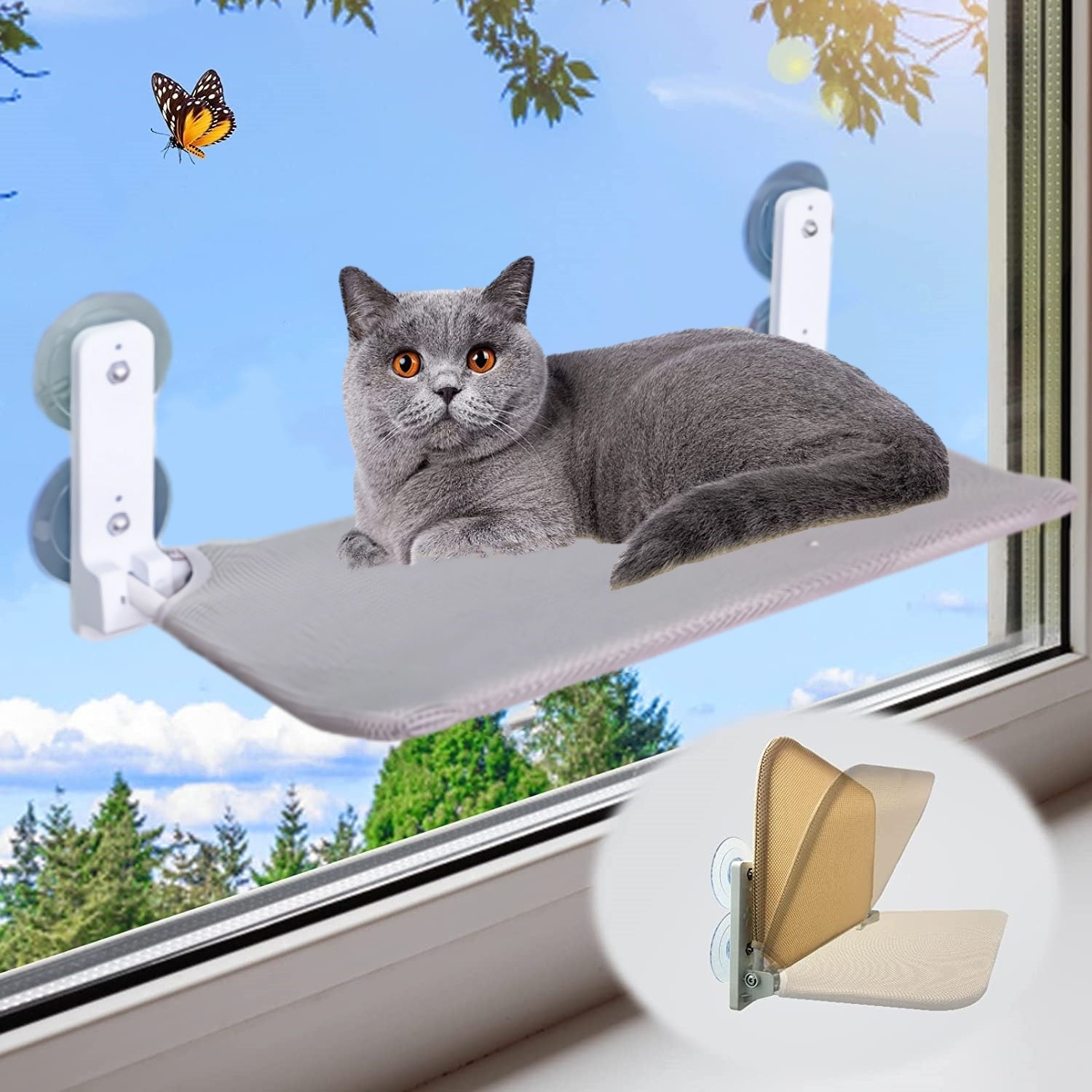 Foldable Cat Window Perch 0 Pad & Paw Gray  