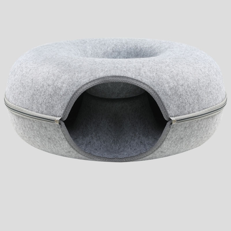 2-in-1 Felt Cat Tunnel & Split Bed 0 Pad & Paw Gray M - 20“ / 52 cm 