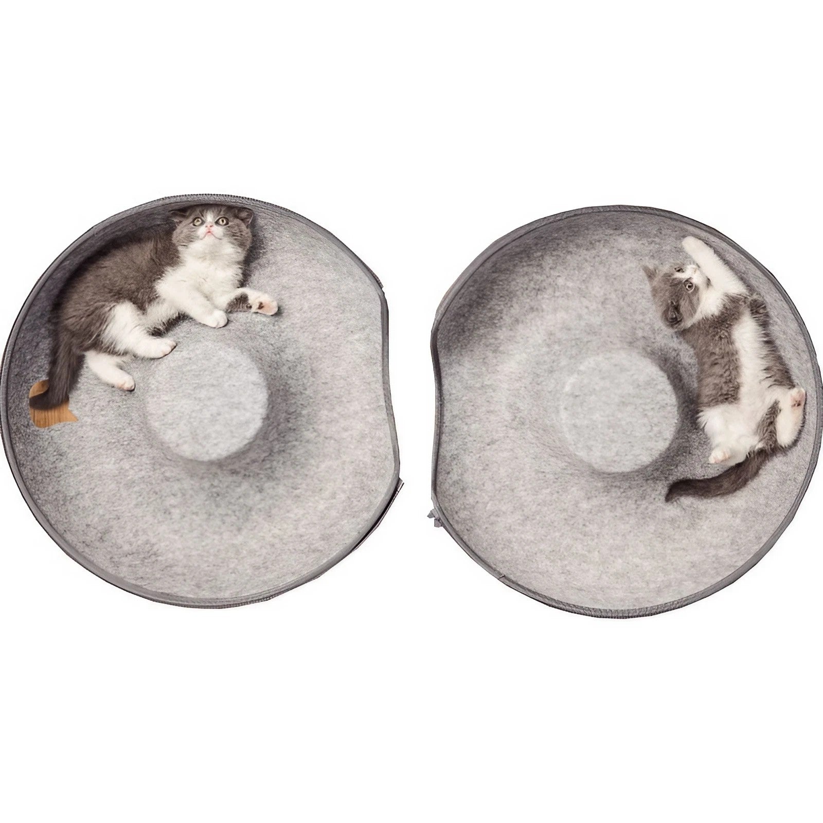 2-in-1 Felt Cat Tunnel & Split Bed 0 Pad & Paw   