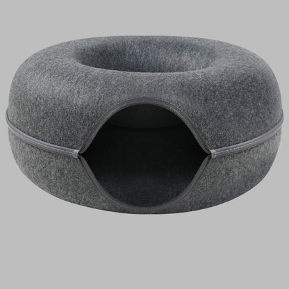 2-in-1 Felt Cat Tunnel & Split Bed 0 Pad & Paw Dark Gray M - 20“ / 52 cm 