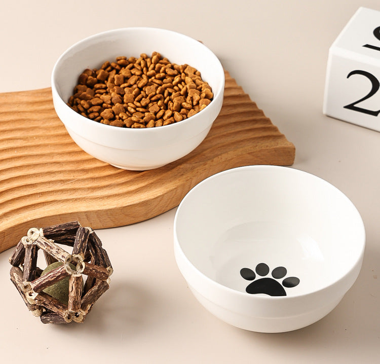 Ceramic Cat Bowl Set with Iron Stand  Pad & Paw   