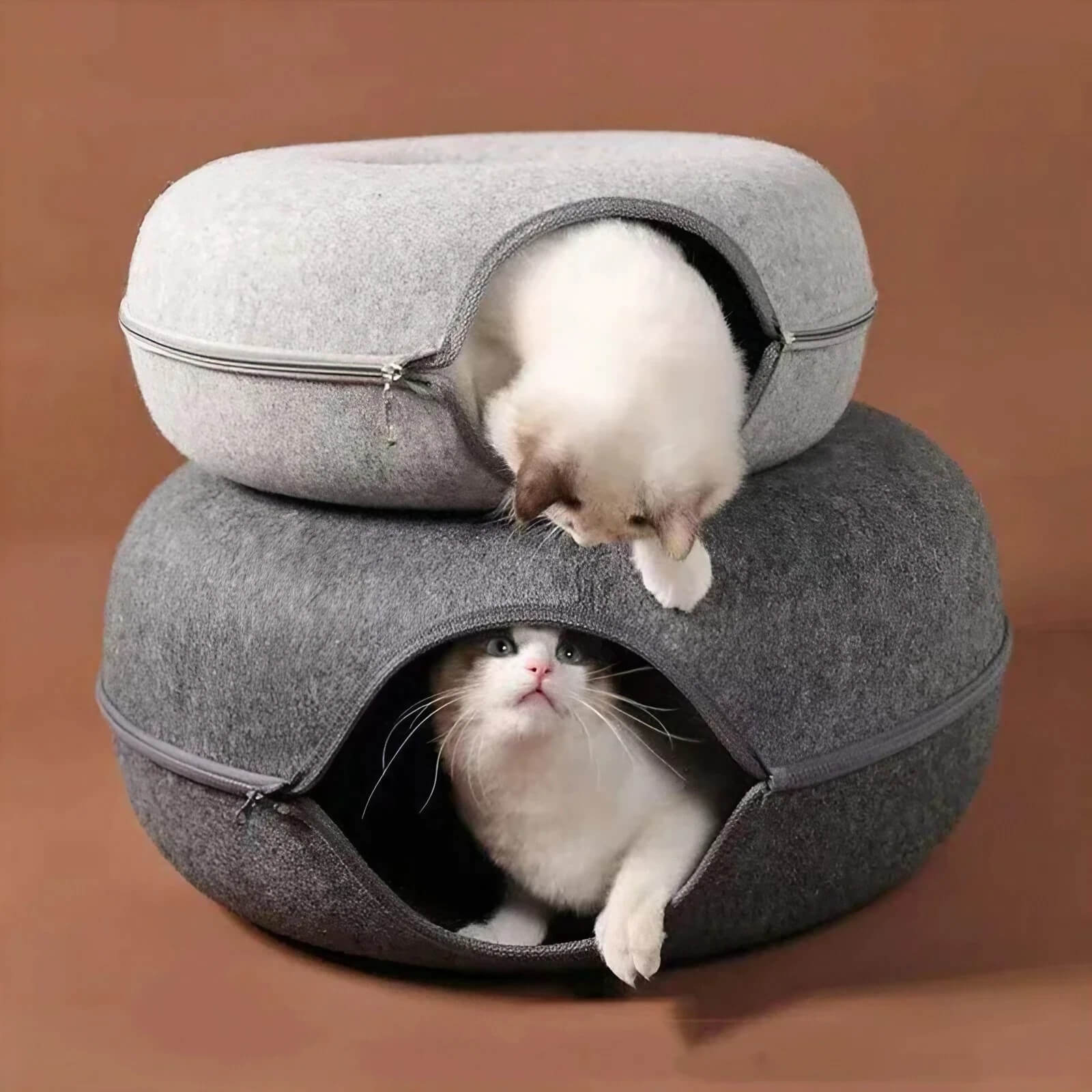 2-in-1 Felt Cat Tunnel & Split Bed 0 Pad & Paw   